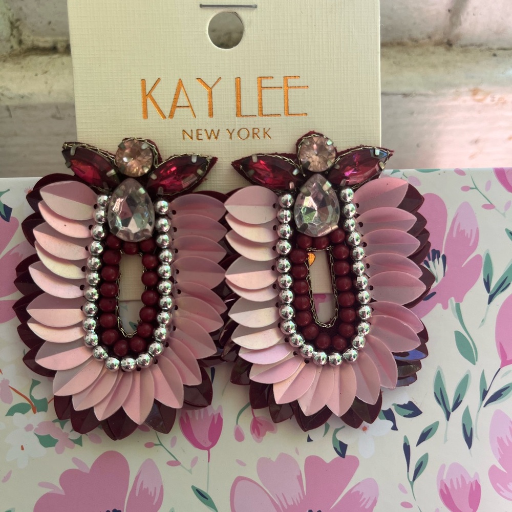 🆕 summer Pierced Pink and Red Floral Earrings
